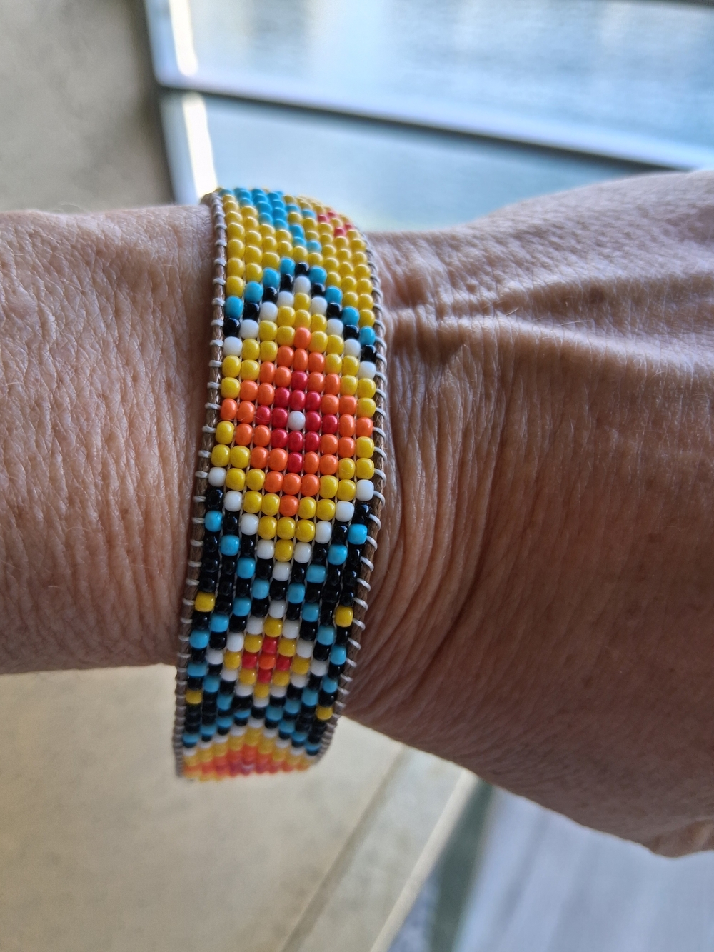 Handmade Beaded Bracelet in Yellow, Orange & Blue